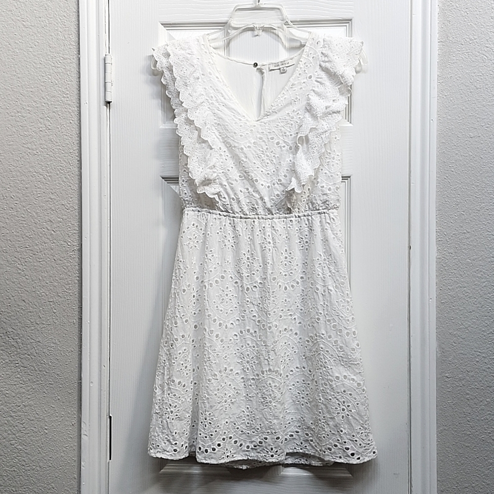 Skies Are Blue White Eyelet Mini Dress, Size S